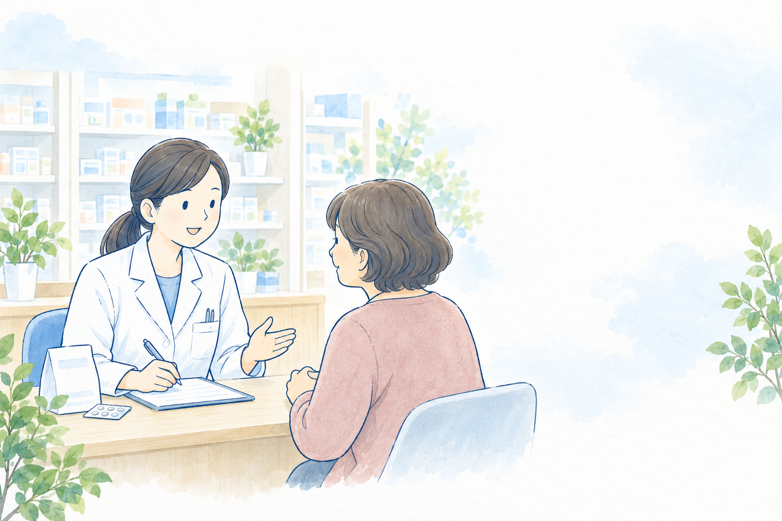 薬の相談をする様子のイラスト